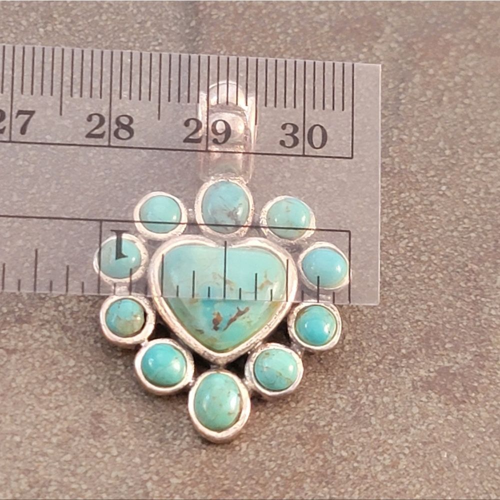 Barse Blue Green Turquoise Heart Sterling Silver Pendant - Picture 6 of 7